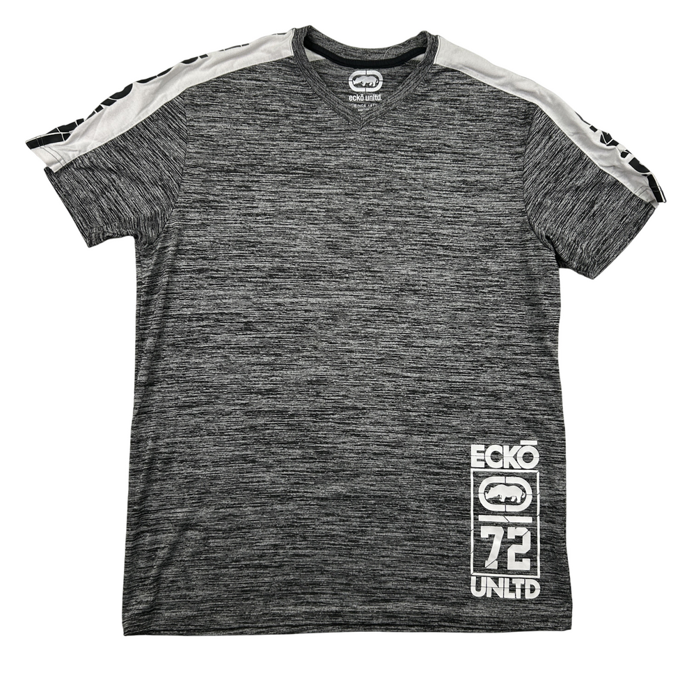 Ecko Unltd T-Shirt Mens Large Gray V-Neck Short Sleeve Casual Streetwear